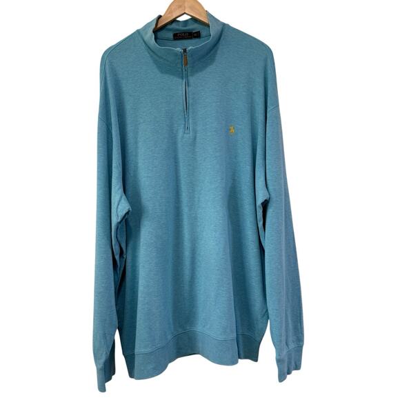 Polo Ralph Lauren Men's Teal Cotton Viscose Quarter Zip Pullover Size 2XLT Tall - Picture 1 of 8